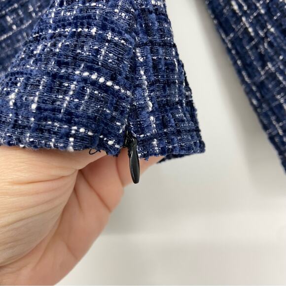 New Zara Blue Check Tweed Off the Shoulder Corset Style Peplum Top Size XS - Picture 7 of 13